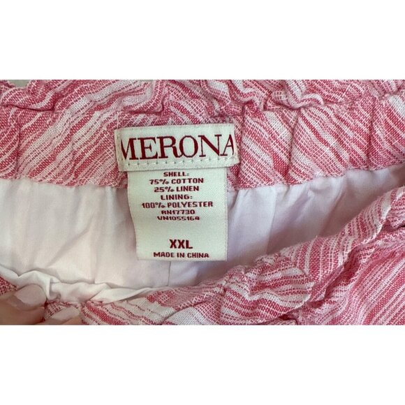Merona Womens XXL Pink Striped Skirt 75% Cotton 25% Linen Lining Polyester Elast - Picture 2 of 5